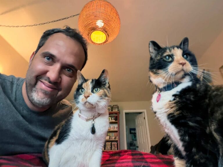 Felipe doing a cat sitting with Jenn and Philly